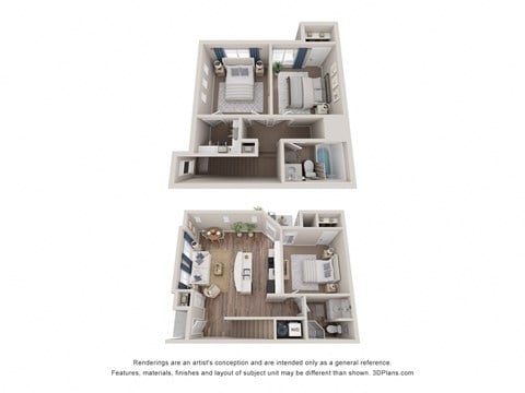 Floor plan for 3 beds, 2 baths, 1267 sqft